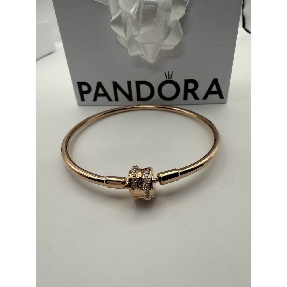 NWOT Limited Edition Genuine Pandora Rose Gold Shooting Star Clasp Bangle 8"
